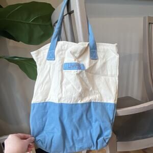 Martha Stewart Living Colorblock Canvas Tote Bag White Blue Shoulder Strap